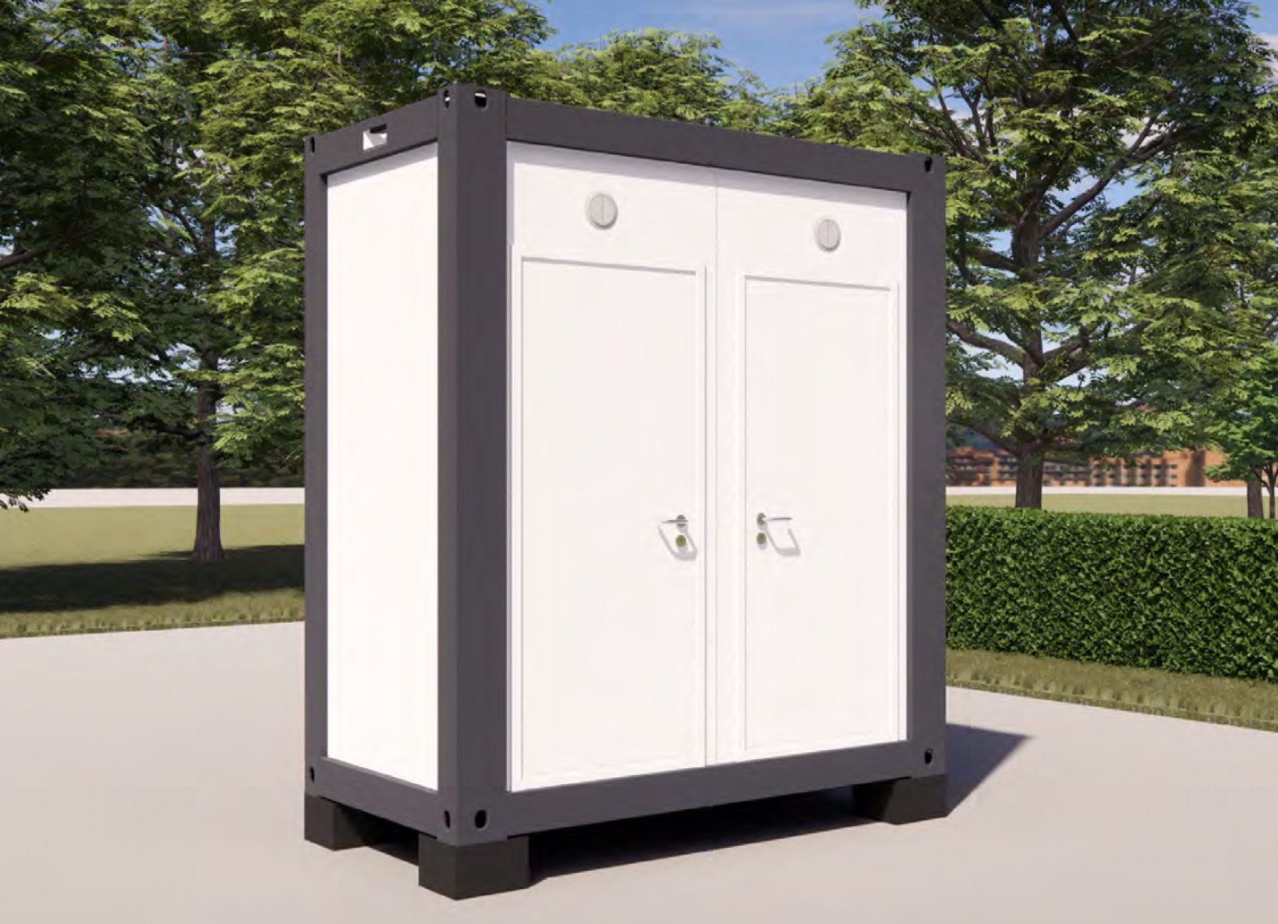 SAN01 — Vue 3D du module sanitaire 5 pieds 2 WC