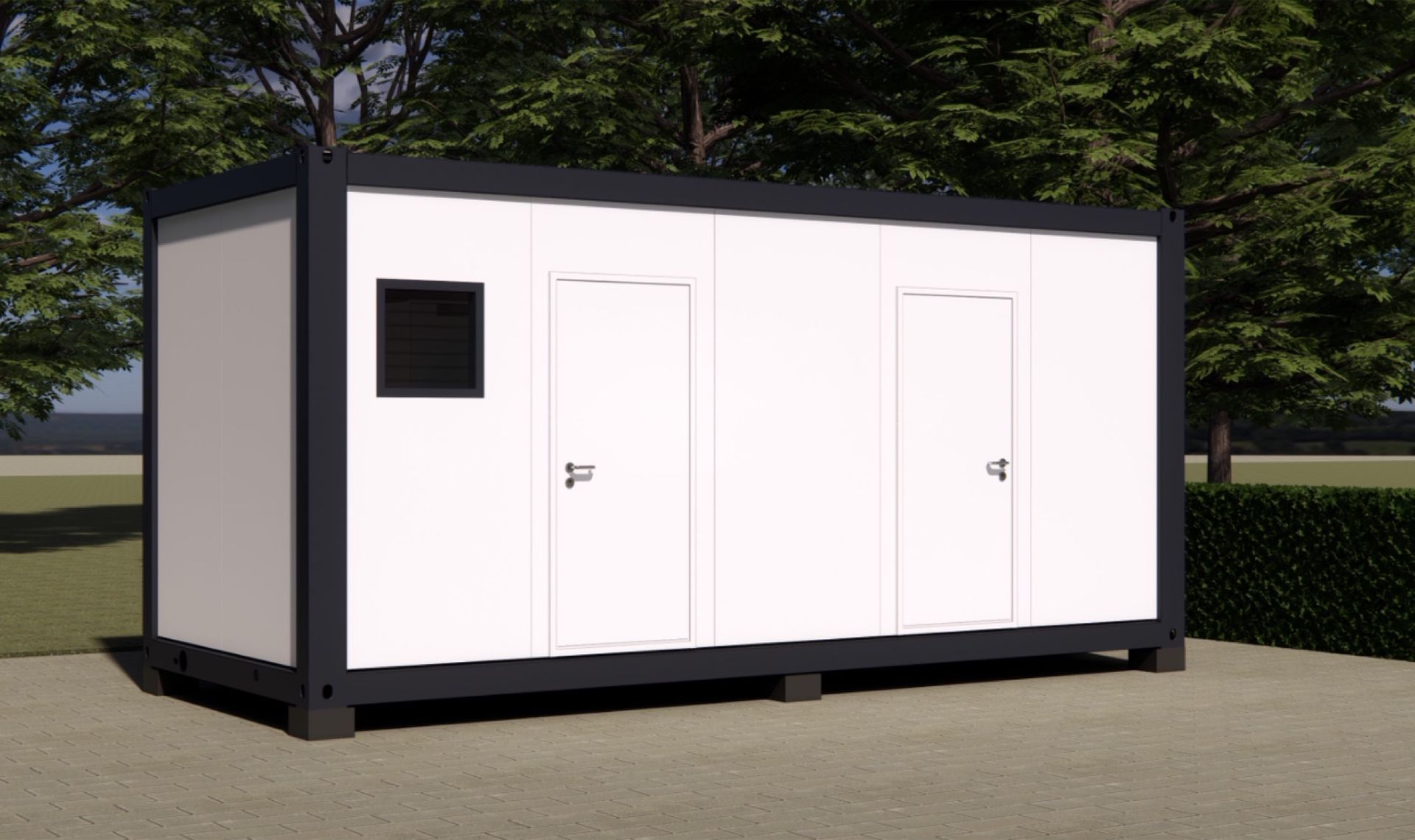 SAN05 — Vue 3D du module sanitaire 20 pieds CTR-FF